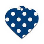 Polka Dots - White on Dark Cerulean Dog Tag Heart (Two Sides)