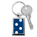 Polka Dots - White on Dark Cerulean Key Chain (Rectangle)