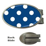 Polka Dots - White on Dark Cerulean Money Clip (Oval)