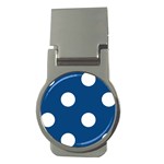 Polka Dots - White on Dark Cerulean Money Clip (Round)