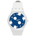 Polka Dots - White on Dark Cerulean Round Plastic Sport Watch (M)