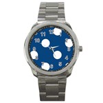 Polka Dots - White on Dark Cerulean Sport Metal Watch