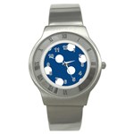 Polka Dots - White on Dark Cerulean Stainless Steel Watch