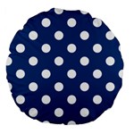 Polka Dots - White on Dark Cerulean Large 18  Premium Round Cushion
