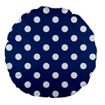 Polka Dots - White on Dark Cerulean Large 18  Premium Flano Round Cushion