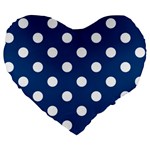 Polka Dots - White on Dark Cerulean Large 19  Premium Heart Shape Cushion