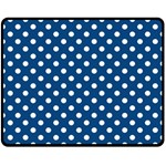 Polka Dots - White on Dark Cerulean Double Sided Fleece Blanket (Medium) (Two Sides)