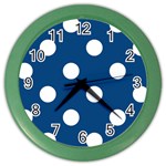 Polka Dots - White on Dark Cerulean Color Wall Clock