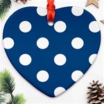 Polka Dots - White on Dark Cerulean Heart Ornament (Two Sides)
