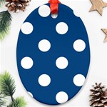 Polka Dots - White on Dark Cerulean Oval Ornament (Two Sides)