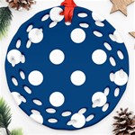 Polka Dots - White on Dark Cerulean Ornament (Round Filigree)