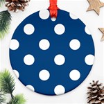 Polka Dots - White on Dark Cerulean Ornament (Round)