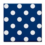 Polka Dots - White on Dark Cerulean Tile Coaster