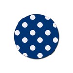 Polka Dots - White on Dark Cerulean Rubber Coaster (Round)