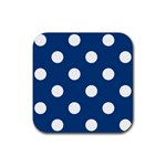 Polka Dots - White on Dark Cerulean Rubber Coaster (Square)