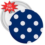Polka Dots - White on Dark Cerulean 3  Button (100 pack)