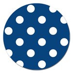 Polka Dots - White on Dark Cerulean Magnet 5  (Round)