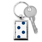 Polka Dots - Dark Cerulean on White Key Chain (Rectangle)