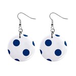 Polka Dots - Dark Cerulean on White 1  Button Earrings