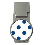 Polka Dots - Dark Cerulean on White Money Clip (Round)