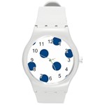 Polka Dots - Dark Cerulean on White Round Plastic Sport Watch (M)