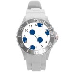 Polka Dots - Dark Cerulean on White Round Plastic Sport Watch (L)