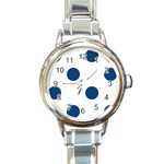 Polka Dots - Dark Cerulean on White Round Italian Charm Watch