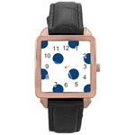 Polka Dots - Dark Cerulean on White Rose Gold Leather Watch
