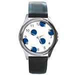 Polka Dots - Dark Cerulean on White Round Metal Watch