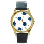 Polka Dots - Dark Cerulean on White Round Gold Metal Watch