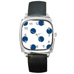 Polka Dots - Dark Cerulean on White Square Metal Watch
