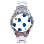 Polka Dots - Dark Cerulean on White Stainless Steel Analogue Watch