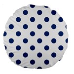 Polka Dots - Dark Cerulean on White Large 18  Premium Round Cushion