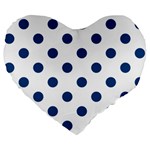Polka Dots - Dark Cerulean on White Large 19  Premium Flano Heart Shape Cushion
