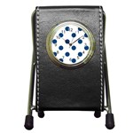 Polka Dots - Dark Cerulean on White Pen Holder Desk Clock