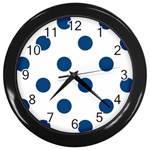 Polka Dots - Dark Cerulean on White Wall Clock (Black)