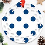 Polka Dots - Dark Cerulean on White Round Filigree Ornament (Two Sides)