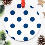 Polka Dots - Dark Cerulean on White Round Ornament (Two Sides)