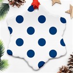 Polka Dots - Dark Cerulean on White Snowflake Ornament (Two Sides)