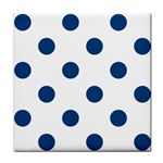 Polka Dots - Dark Cerulean on White Tile Coaster