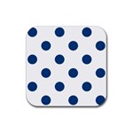 Polka Dots - Dark Cerulean on White Rubber Coaster (Square)