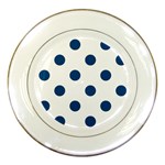 Polka Dots - Dark Cerulean on White Porcelain Plate