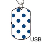 Polka Dots - Dark Cerulean on White Dog Tag USB Flash (One Side)