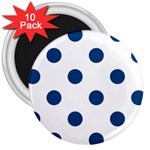 Polka Dots - Dark Cerulean on White 3  Magnet (10 pack)