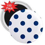 Polka Dots - Dark Cerulean on White 3  Magnet (100 pack)