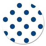 Polka Dots - Dark Cerulean on White Magnet 5  (Round)