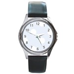 Polka Dots - White on Pastel Blue Round Metal Watch