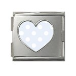Polka Dots - White on Pastel Blue Mega Link Heart Italian Charm (18mm)