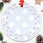 Polka Dots - White on Pastel Blue Ornament (Round Filigree)