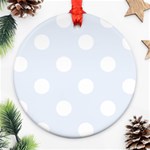 Polka Dots - White on Pastel Blue Round Ornament (Two Sides)